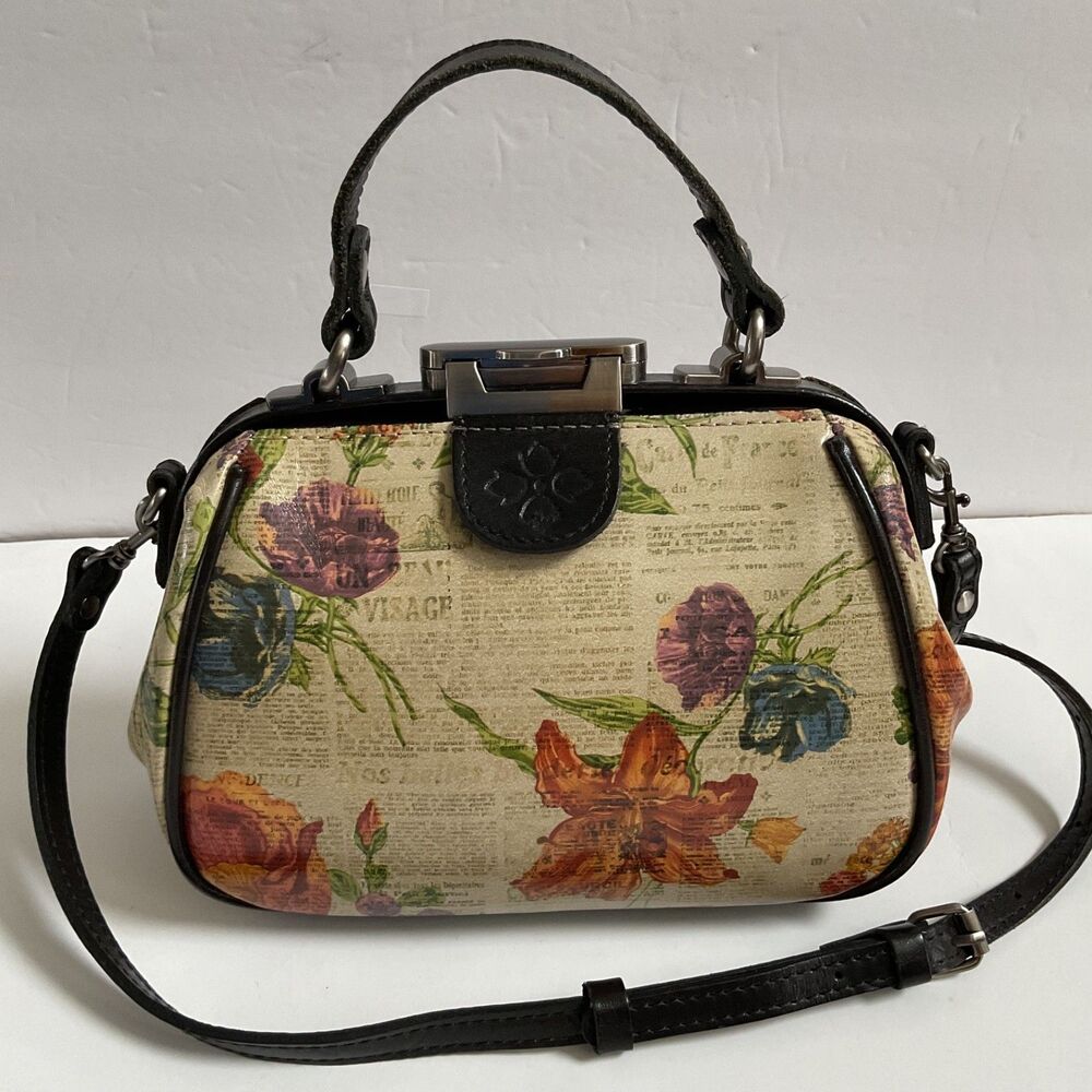 Patricia Nash Antica Frame Leather Parisian Newspaper Satchel Crossbody Small